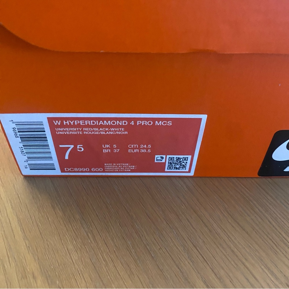 Nike Womens HyperDiamond 4 Pro, Red/ White/ Orange Fire Laces, Sz 7.5 - Picture 15 of 15